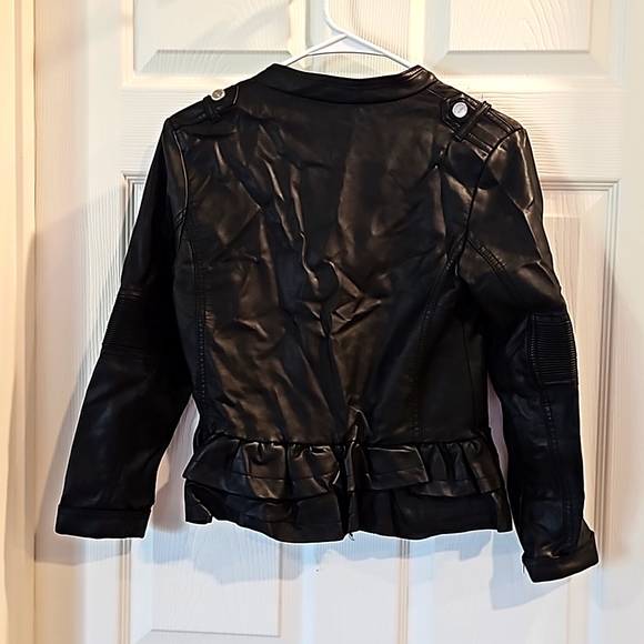 Urban Republic Girl's Faux Leather Moto Jacket with Ruffled Bottom, Black - Picture 2 of 4